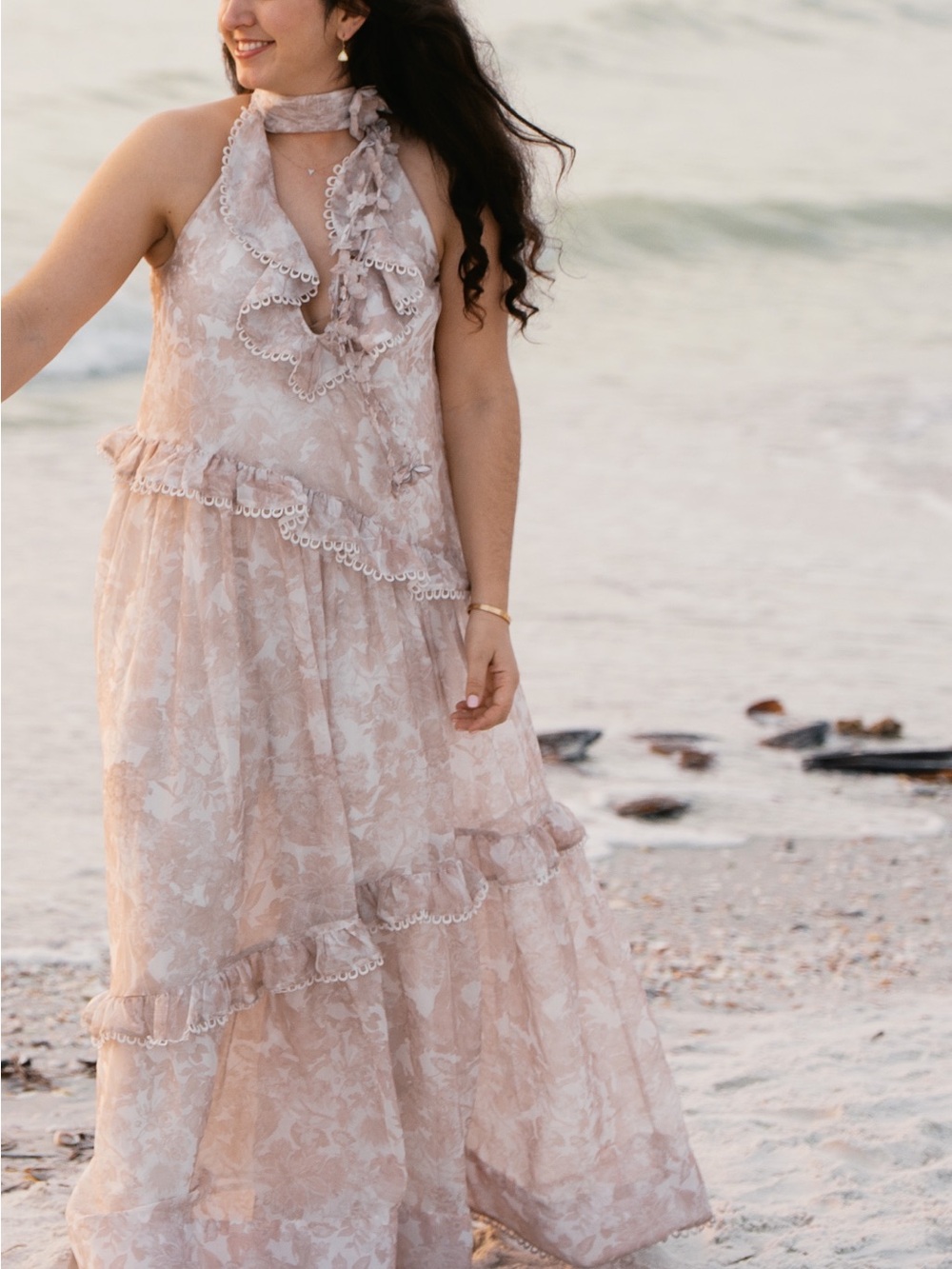 Bohemian Ruffle Halter Maxi Dress in Blush